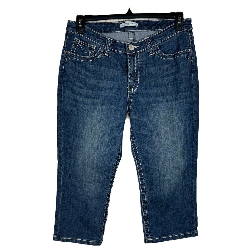 Lee SZ 12 Medium Slender Secret Jean Capris Mid-Rise Stretch Zip-Fly Pocket Blue